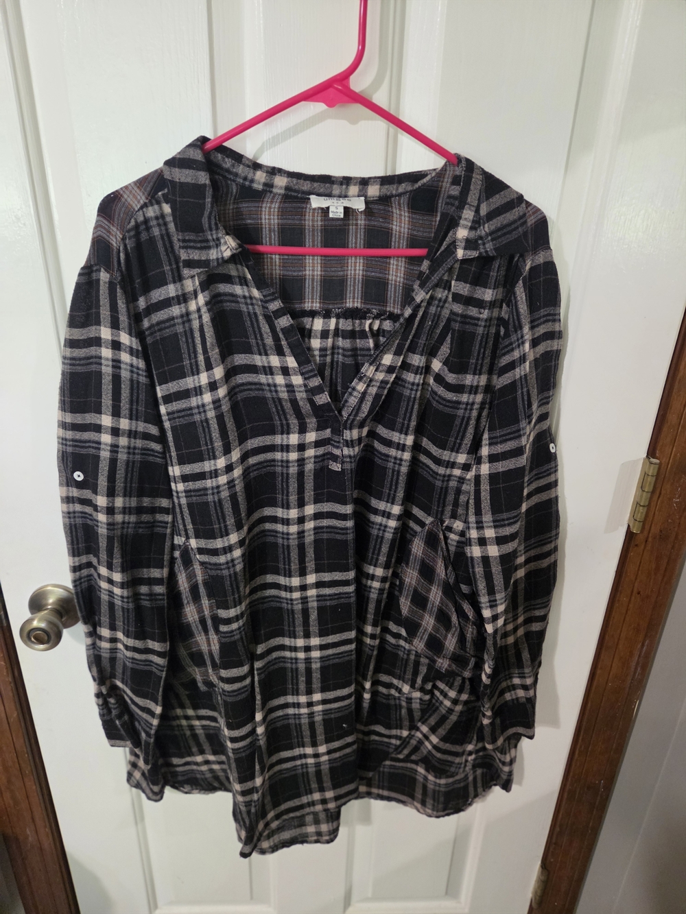 Umgee Black and White Plaid Button-Front Tunic